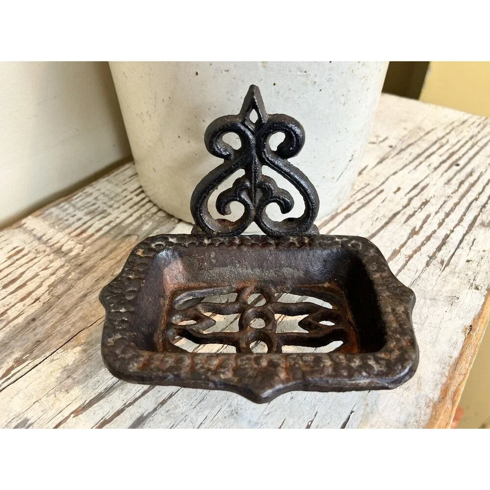 Cast Iron Farmhouse Footed Soap Dish Rustic Black Brown 6